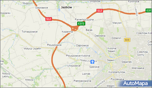 mapa Dąbrowica gmina Jastków, Dąbrowica gmina Jastków na mapie Targeo