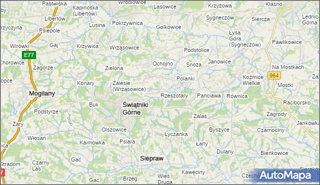 mapa Rzeszotary gmina Świątniki Górne, Rzeszotary gmina Świątniki Górne na mapie Targeo