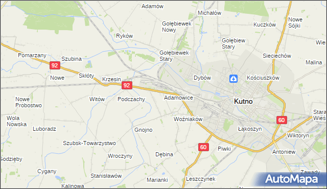 mapa Adamowice gmina Kutno, Adamowice gmina Kutno na mapie Targeo