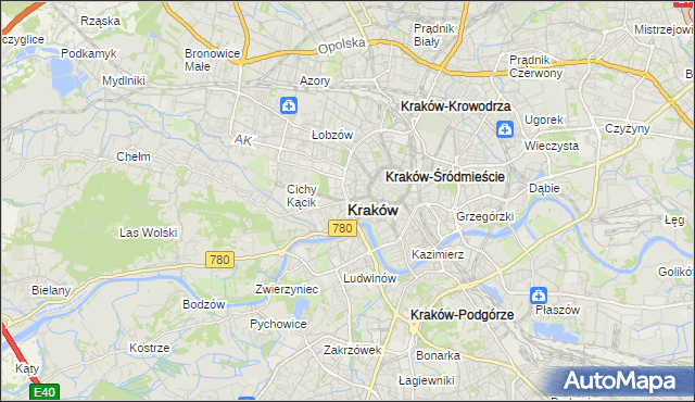 mapa Krakowa, Kraków na mapie Targeo