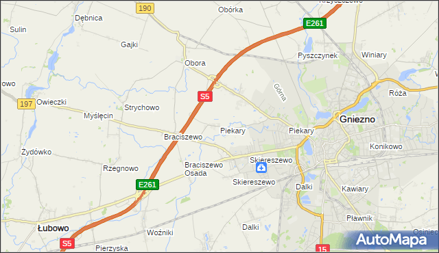 mapa Piekary gmina Gniezno, Piekary gmina Gniezno na mapie Targeo