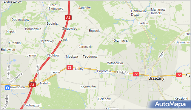 mapa Polik gmina Brzeziny, Polik gmina Brzeziny na mapie Targeo