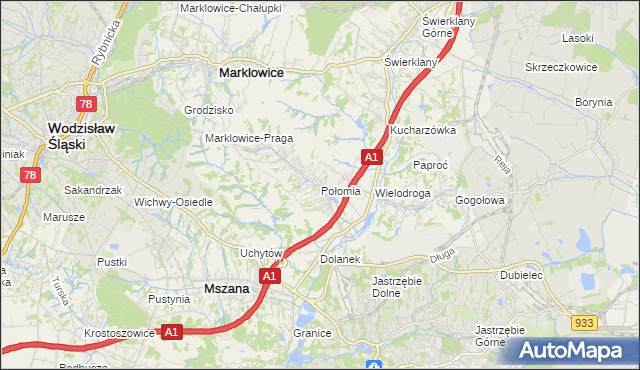 mapa Połomia gmina Mszana, Połomia gmina Mszana na mapie Targeo