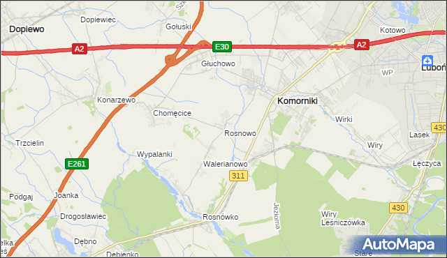 mapa Rosnowo gmina Komorniki, Rosnowo gmina Komorniki na mapie Targeo