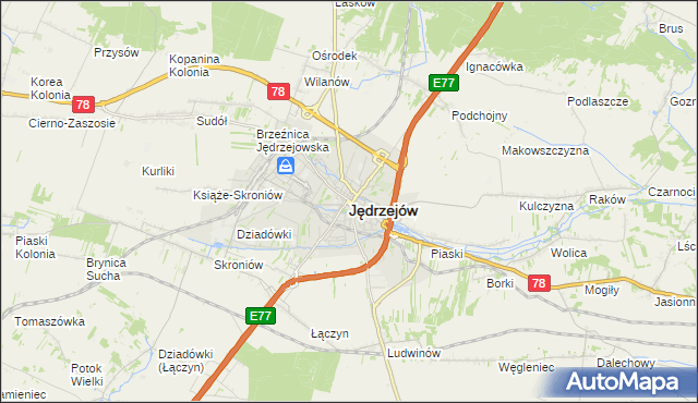 mapa Jędrzejów, Jędrzejów na mapie Targeo