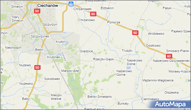 mapa Rzeczki gmina Ciechanów, Rzeczki gmina Ciechanów na mapie Targeo