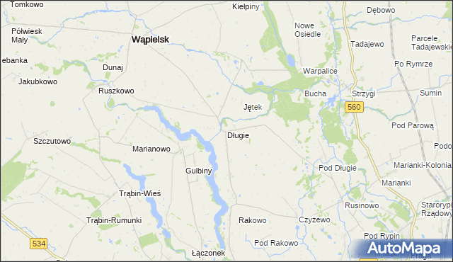 mapa Długie gmina Wąpielsk, Długie gmina Wąpielsk na mapie Targeo