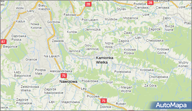 mapa Kamionka Wielka, Kamionka Wielka na mapie Targeo