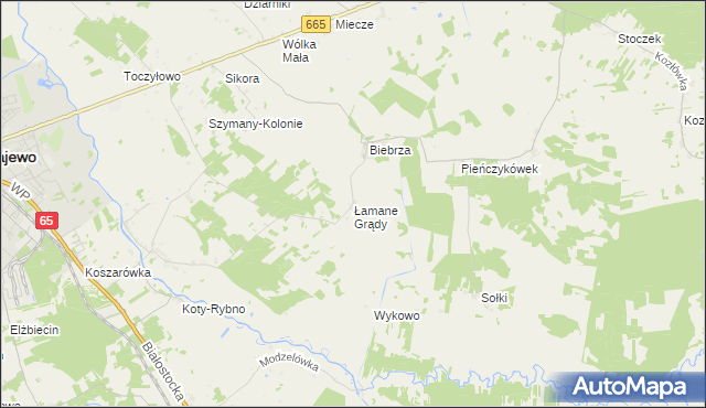 mapa Łamane Grądy, Łamane Grądy na mapie Targeo