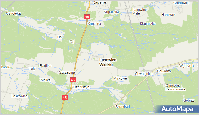 mapa Lasowice Wielkie powiat kluczborski, Lasowice Wielkie powiat kluczborski na mapie Targeo