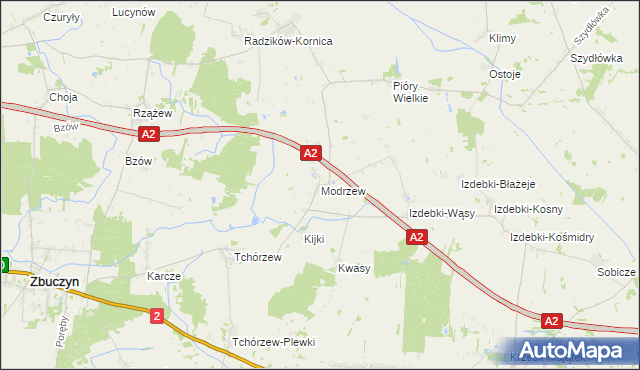 mapa Modrzew gmina Zbuczyn, Modrzew gmina Zbuczyn na mapie Targeo