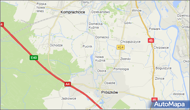 mapa Nowa Kuźnia gmina Prószków, Nowa Kuźnia gmina Prószków na mapie Targeo