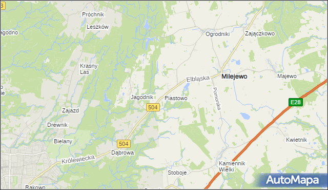 mapa Piastowo gmina Milejewo, Piastowo gmina Milejewo na mapie Targeo