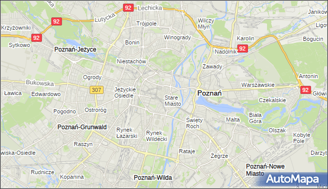 mapa Stare Miasto gmina Poznań, Stare Miasto gmina Poznań na mapie Targeo