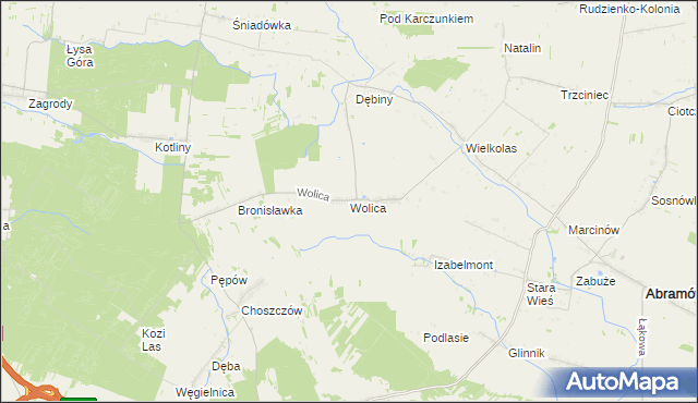 mapa Wolica gmina Abramów, Wolica gmina Abramów na mapie Targeo