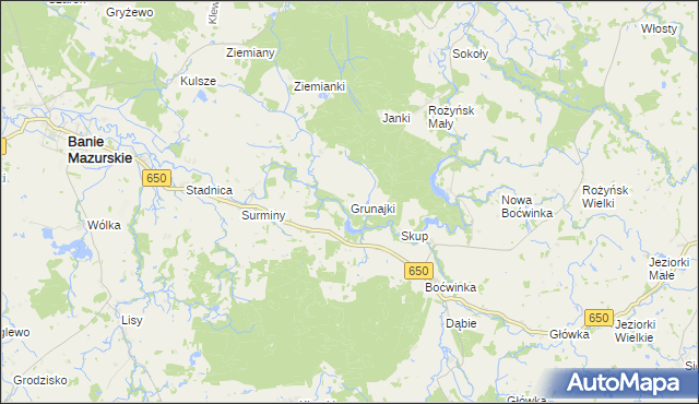 mapa Grunajki, Grunajki na mapie Targeo