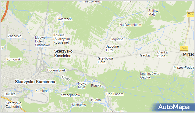 mapa Grzybowa Góra, Grzybowa Góra na mapie Targeo