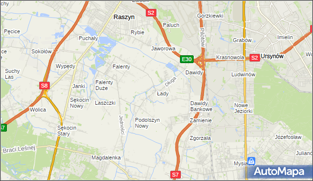 mapa Łady gmina Raszyn, Łady gmina Raszyn na mapie Targeo