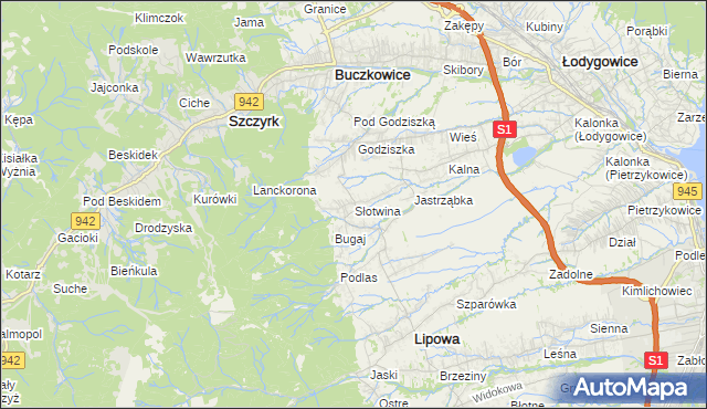 mapa Słotwina gmina Lipowa, Słotwina gmina Lipowa na mapie Targeo