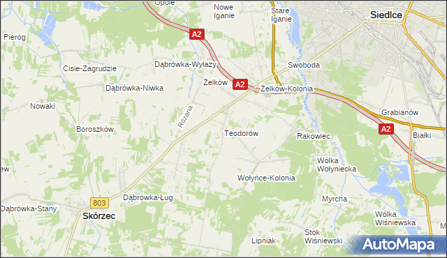 mapa Teodorów gmina Skórzec, Teodorów gmina Skórzec na mapie Targeo