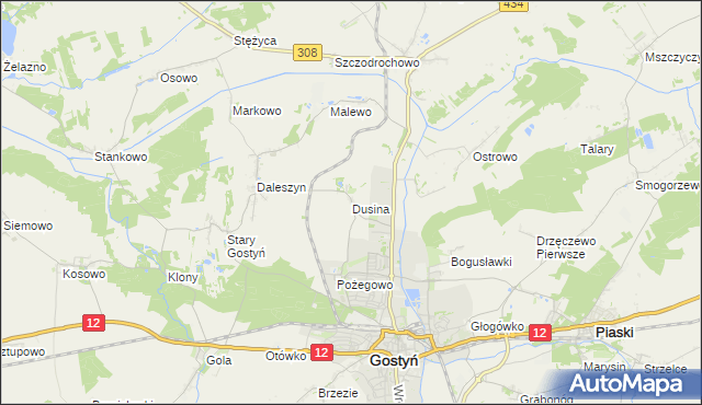 mapa Dusina gmina Gostyń, Dusina gmina Gostyń na mapie Targeo