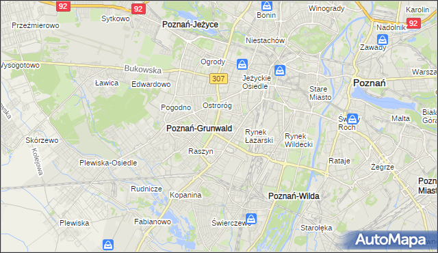 mapa Łazarz gmina Poznań, Łazarz gmina Poznań na mapie Targeo