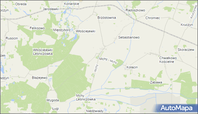 mapa Mchy gmina Książ Wielkopolski, Mchy gmina Książ Wielkopolski na mapie Targeo