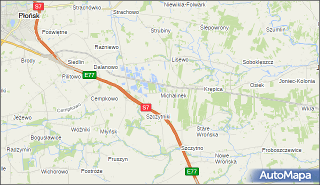 mapa Michalinek gmina Płońsk, Michalinek gmina Płońsk na mapie Targeo