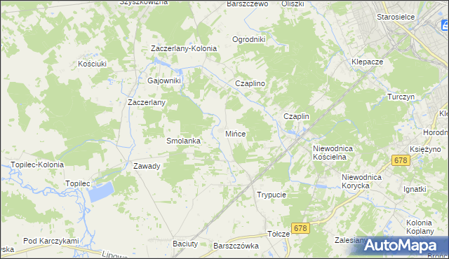 mapa Mińce, Mińce na mapie Targeo