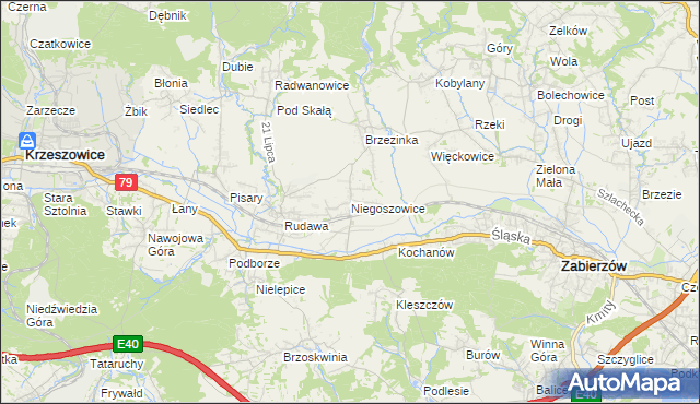 mapa Niegoszowice, Niegoszowice na mapie Targeo