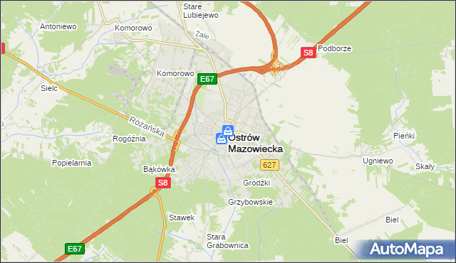 mapa Ostrów Mazowiecka, Ostrów Mazowiecka na mapie Targeo
