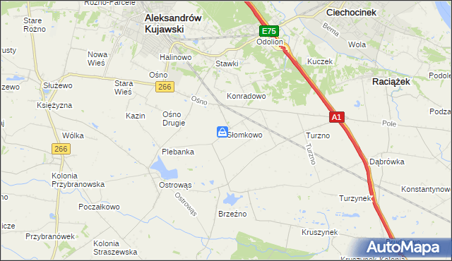 mapa Słomkowo gmina Aleksandrów Kujawski, Słomkowo gmina Aleksandrów Kujawski na mapie Targeo