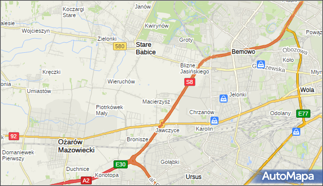 mapa Szeligi gmina Ożarów Mazowiecki, Szeligi gmina Ożarów Mazowiecki na mapie Targeo