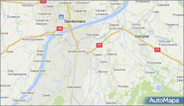 mapa Trześń gmina Gorzyce, Trześń gmina Gorzyce na mapie Targeo