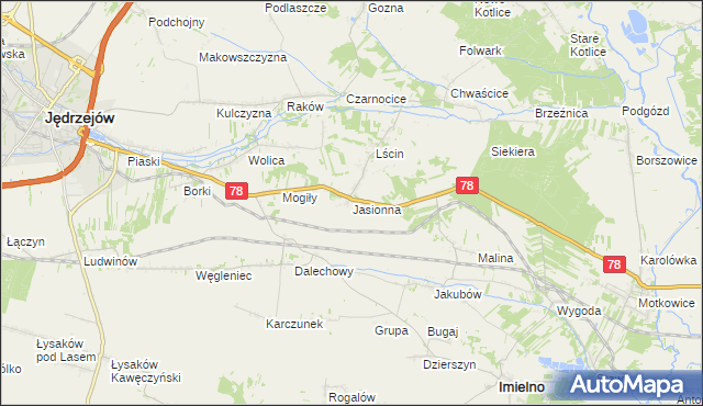 mapa Jasionna gmina Jędrzejów, Jasionna gmina Jędrzejów na mapie Targeo