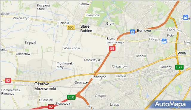 mapa Szeligi gmina Ożarów Mazowiecki, Szeligi gmina Ożarów Mazowiecki na mapie Targeo