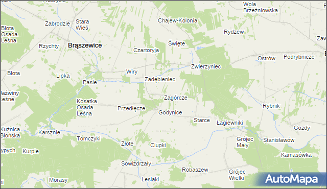 mapa Zagórcze gmina Brąszewice, Zagórcze gmina Brąszewice na mapie Targeo