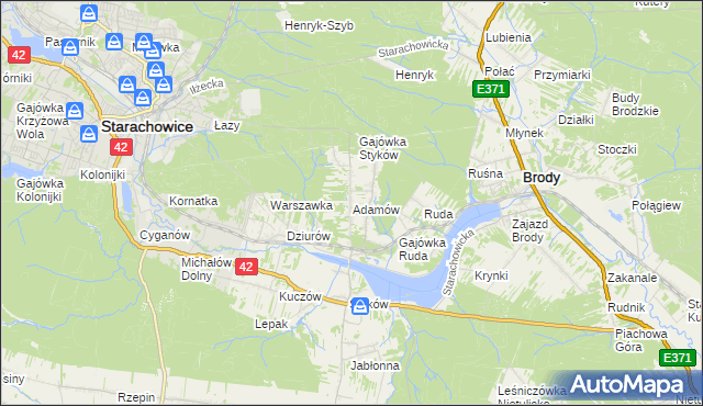 mapa Adamów gmina Brody, Adamów gmina Brody na mapie Targeo