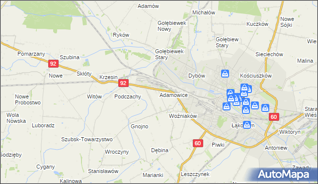 mapa Adamowice gmina Kutno, Adamowice gmina Kutno na mapie Targeo