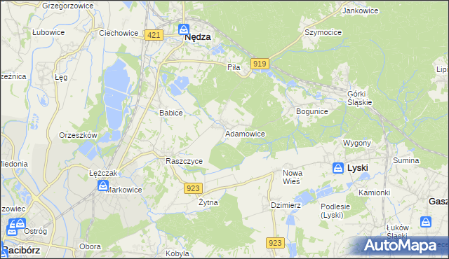 mapa Adamowice gmina Lyski, Adamowice gmina Lyski na mapie Targeo