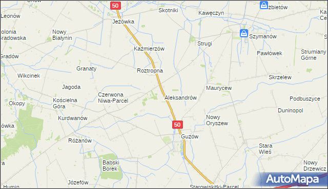 mapa Aleksandrów gmina Wiskitki, Aleksandrów gmina Wiskitki na mapie Targeo