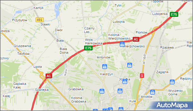 mapa Antoniów gmina Mykanów, Antoniów gmina Mykanów na mapie Targeo