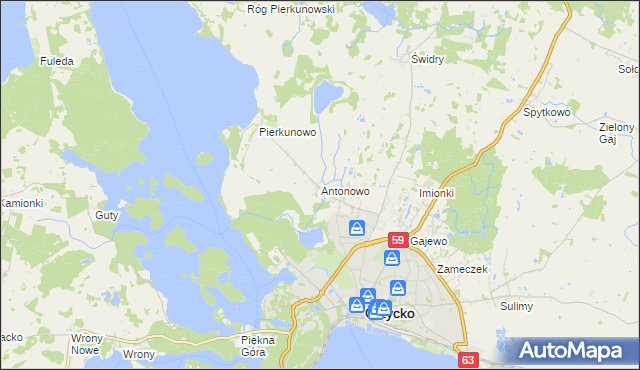 mapa Antonowo gmina Giżycko, Antonowo gmina Giżycko na mapie Targeo