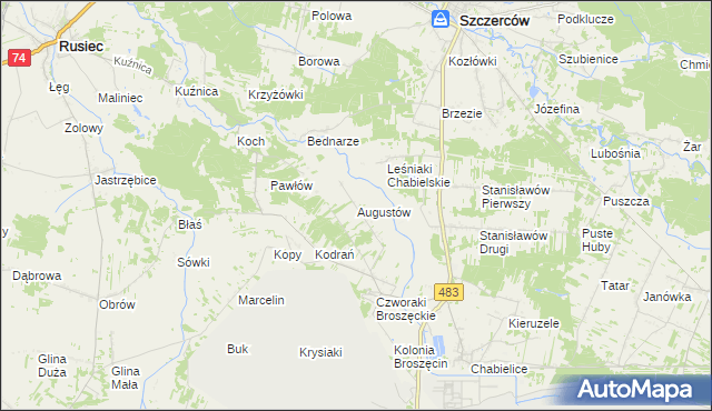 mapa Augustów gmina Rząśnia, Augustów gmina Rząśnia na mapie Targeo