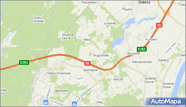 mapa Augustowo gmina Dobrcz, Augustowo gmina Dobrcz na mapie Targeo