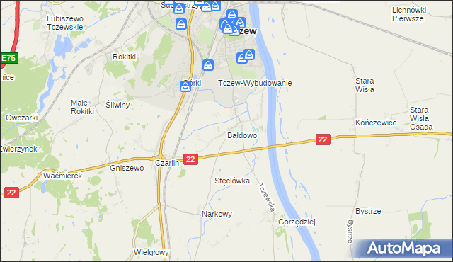 mapa Bałdowo gmina Tczew, Bałdowo gmina Tczew na mapie Targeo