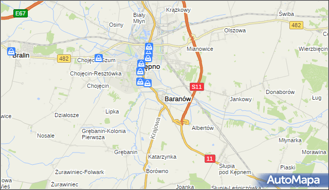 mapa Baranów powiat kępiński, Baranów powiat kępiński na mapie Targeo