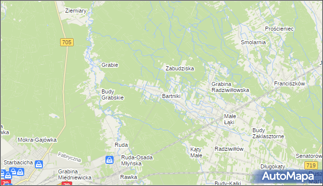mapa Bartniki gmina Puszcza Mariańska, Bartniki gmina Puszcza Mariańska na mapie Targeo