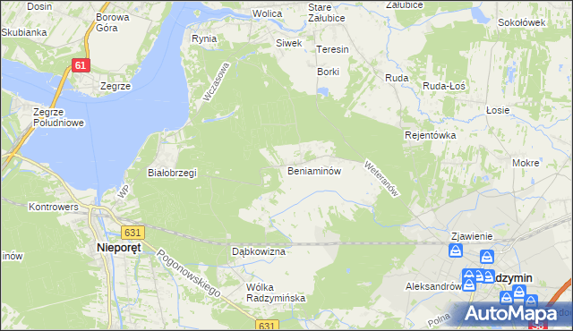 mapa Beniaminów gmina Nieporęt, Beniaminów gmina Nieporęt na mapie Targeo
