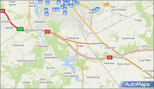 mapa Białki gmina Siedlce, Białki gmina Siedlce na mapie Targeo